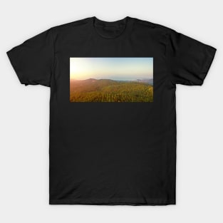 Aerial view of sunset over mountain jungle T-Shirt